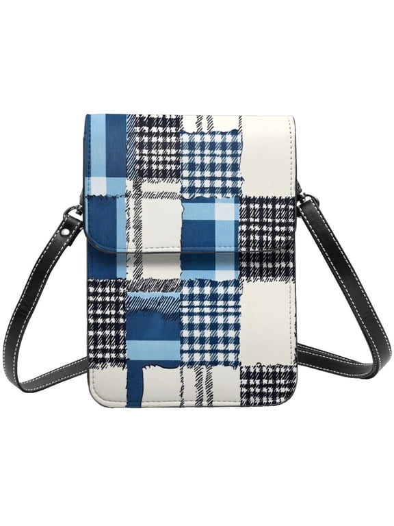 Small Crossbody Bag For Women Men Leather Cell Phone Purse Travel Pouch Shoulder Bag Mediumblue Houndstooth Buffalo Plaid Tartan Check Scotland Hand-Drawn Sketch_2