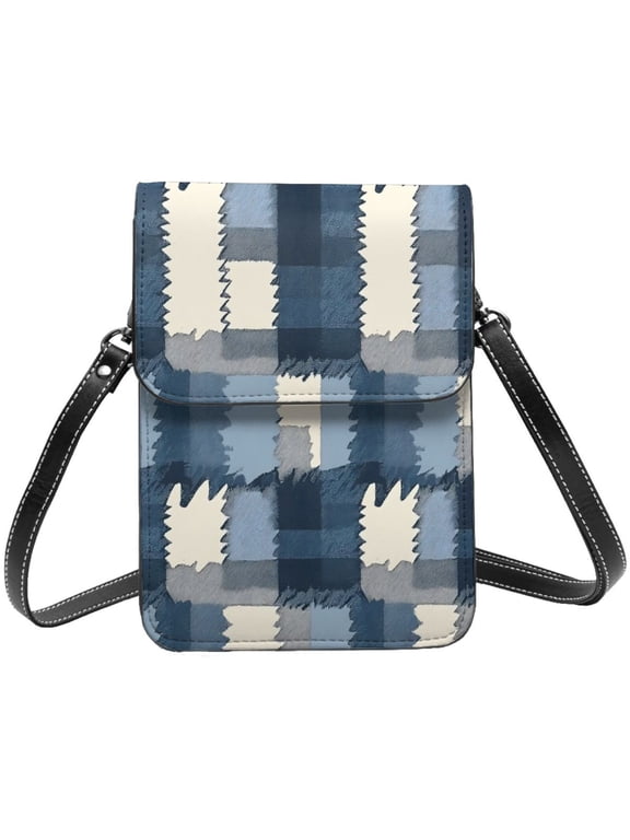Small Crossbody Bag For Women Men Leather Cell Phone Purse Travel Pouch Shoulder Bag Mediumblue Houndstooth Buffalo Plaid Tartan Check Scotland Hand-Drawn Sketch_1