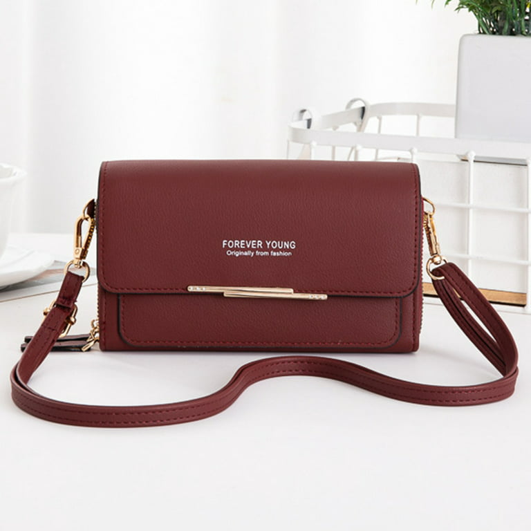 Small Crossbody Bag Zip Compartments,PU Leather Shoulder Bag,Red