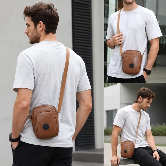 Small Crossbody Bag for Men, Faux Leather Messenger Bag Shoulder Purse for for Work Business Travel
