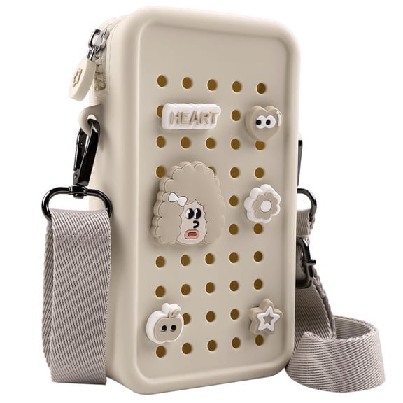 Small Crossbody Bag for Women with Customizable Charm Holes, Compact & Durable with Adjustable Strap, Perfect for Everyday Use (Beige)