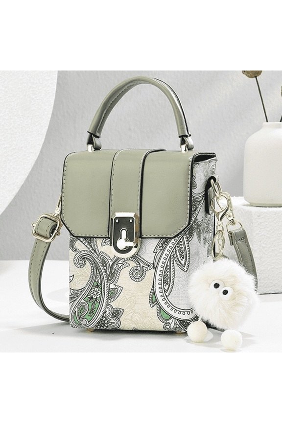 Small Crossbody Bag with Cute Plush Pendant for Women, Embroidery PU Leather Mini Phone Purses, Green