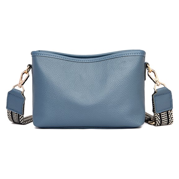 Small Crossbody Bag with Wide Guitar Strap, Thick Strap Camera Cross Body Bag Leather Shoulder Purse for Women - blue