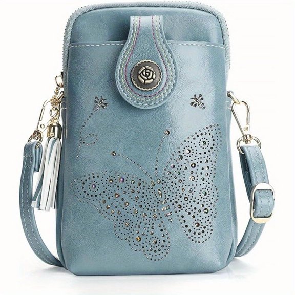Small Crossbody Bags for Women | Lightweight Mini Cute Cell Phone Purse with Tassel Shining Butterfly, Zipper Closure, Lining, Animal Print by APHISON