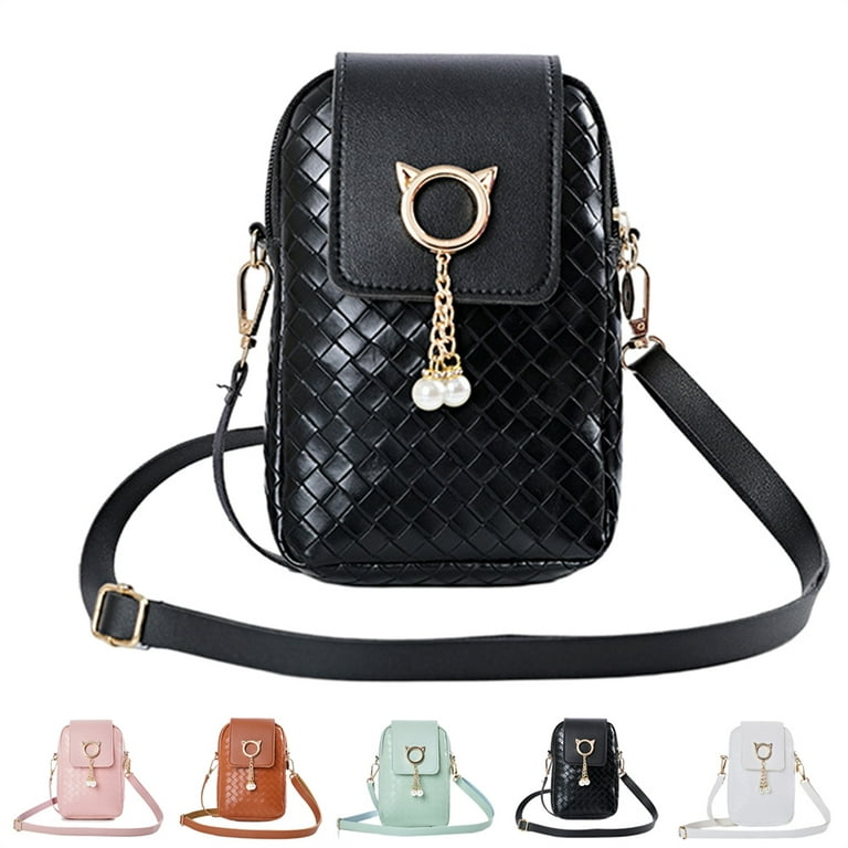 Simple black leather crossbody bag with zipper