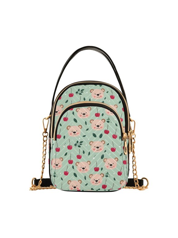 Small Crossbody Bags for Women Bear Face Cute Cell Phone Wallet Multi Zipper Pockets Purse Handbag