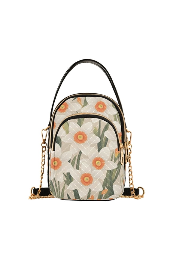 Small Crossbody Bags for Women Beige Daffodils Pattern Cute Cell Phone Wallet Multi Zipper Pockets Purse Handbag