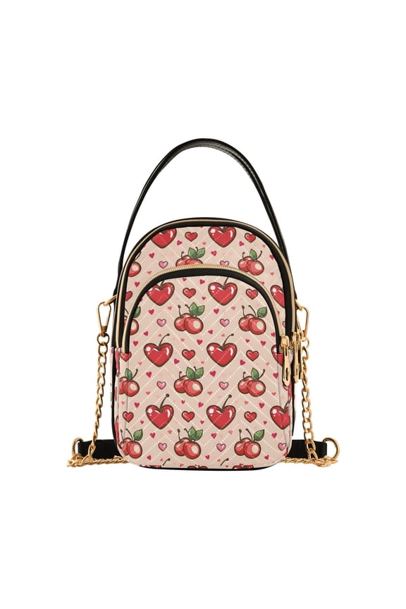 Small Crossbody Bags for Women Cherry Heart Cute Cell Phone Wallet Multi Zipper Pockets Purse Handbag