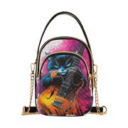 Small Crossbody Bags for Women Cool Cat Playing Guitar Cute Cell Phone Wallet Multi Zipper Pockets Purse Handbag