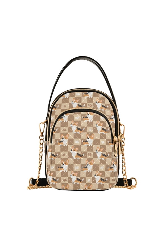 Small Crossbody Bags for Women Corgi and Checked Cute Cell Phone Wallet Multi Zipper Pockets Purse Handbag