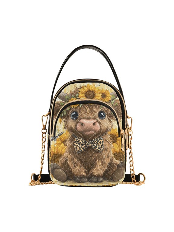 Small Crossbody Bags for Women Cute Baby Highland Cow Cute Cell Phone Wallet Multi Zipper Pockets Purse Handbag