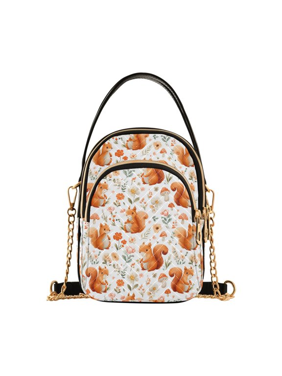 Small Crossbody Bags for Women Cute Cartoon Squirrel Cute Cell Phone Wallet Multi Zipper Pockets Purse Handbag