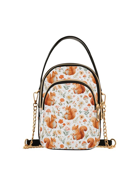 Small Crossbody Bags for Women Cute Cartoon Squirrel Cute Cell Phone Wallet Multi Zipper Pockets Purse Handbag