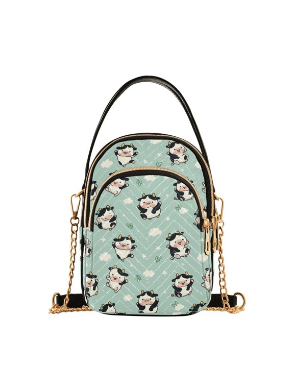Small Crossbody Bags for Women Cute Cow Cute Cell Phone Wallet Multi Zipper Pockets Purse Handbag