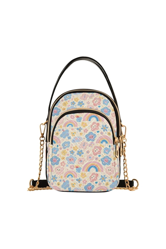 Small Crossbody Bags for Women Cute Kawaii Flowers Rainbows Cute Cell Phone Wallet Multi Zipper Pockets Purse Handbag