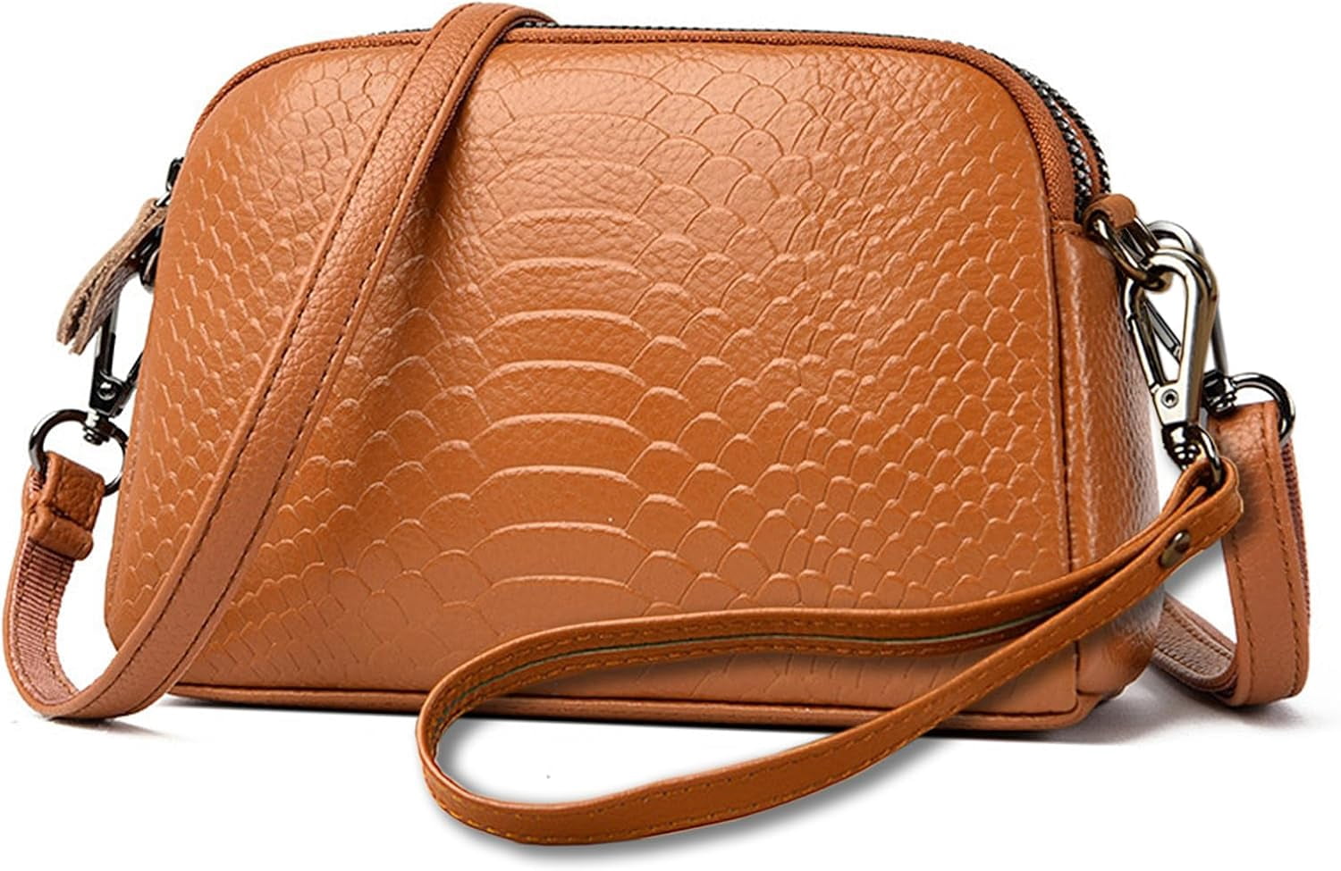 Small Crossbody Bags for Women Genuine Leather Wristlet Clutch Purses Crocodile Pattern Crossbody Purse