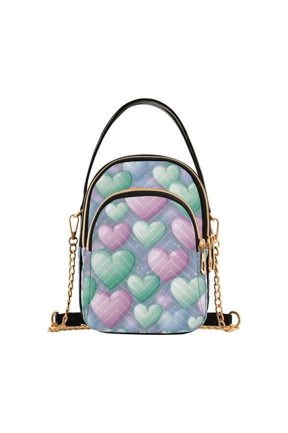 Small Crossbody Bags for Women Green Pink Heart Cute Cell Phone Wallet Multi Zipper Pockets Purse Handbag