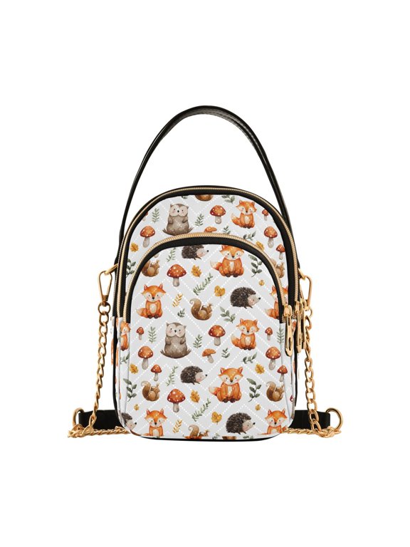 Small Crossbody Bags for Women Hedgehog Squirrel Fox Cute Cell Phone Wallet Multi Zipper Pockets Purse Handbag