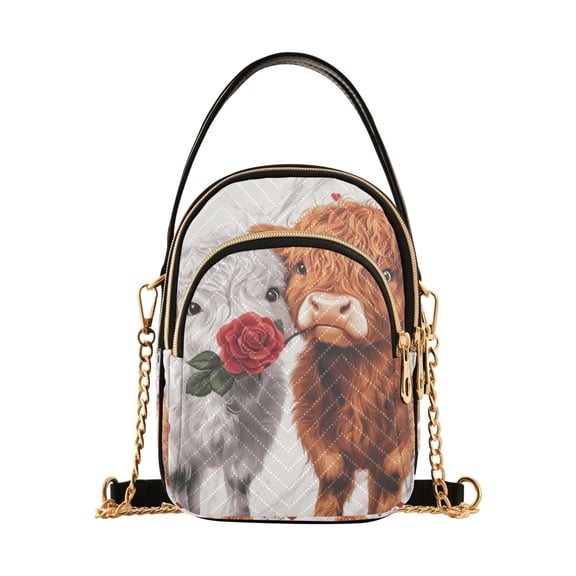 Small Crossbody Bags for Women Highland Cow Cute Cell Phone Wallet Multi Zipper Pockets Purse Handbag