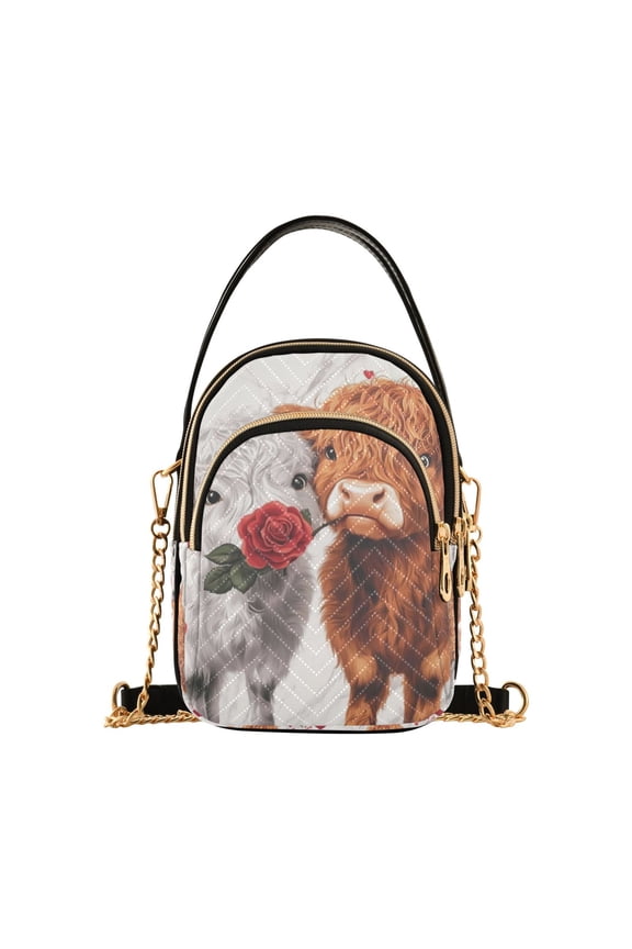 Small Crossbody Bags for Women Highland Cow Cute Cell Phone Wallet Multi Zipper Pockets Purse Handbag