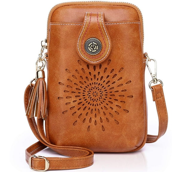 Small Crossbody Bags for Women, Lightweight Vegan Leather Cell Phone Purse, Cute Purses with Tassels