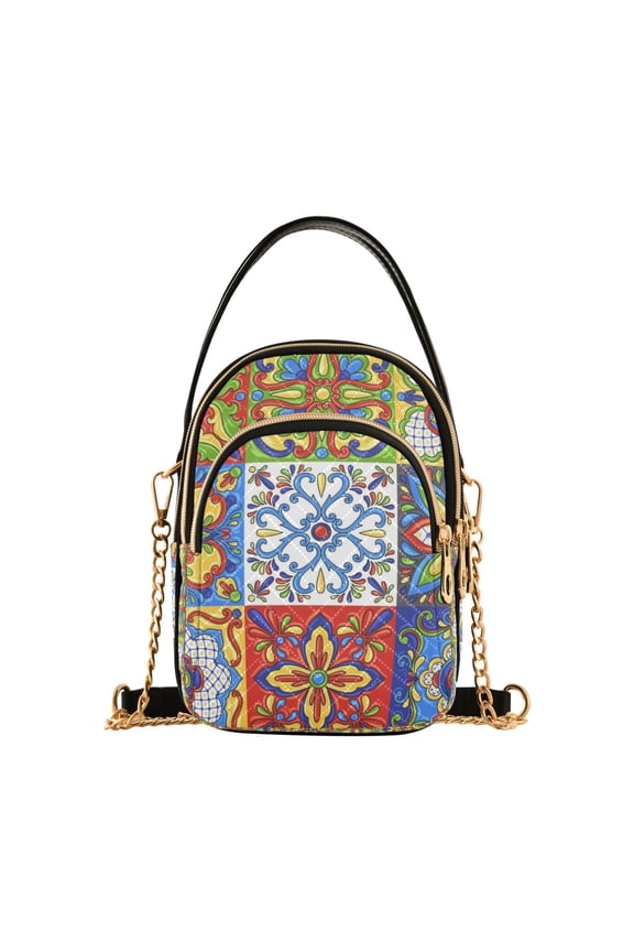 Small Crossbody Bags for Women Mexican Talavera Cute Cell Phone Wallet Multi Zipper Pockets Purse Handbag