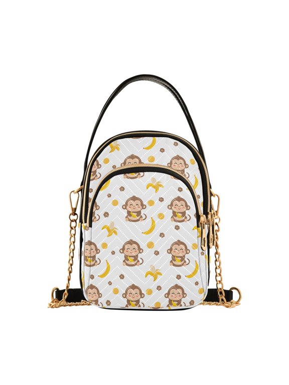 Small Crossbody Bags for Women Monkey Banana Cute Cell Phone Wallet Multi Zipper Pockets Purse Handbag