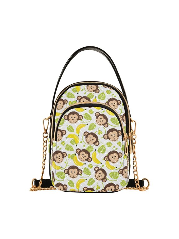Small Crossbody Bags for Women Monkey Face Banana Cute Cell Phone Wallet Multi Zipper Pockets Purse Handbag