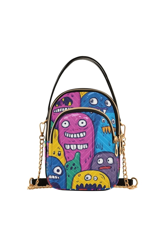 Small Crossbody Bags for Women Monster Cartoon Doodle Cute Cell Phone Wallet Multi Zipper Pockets Purse Handbag
