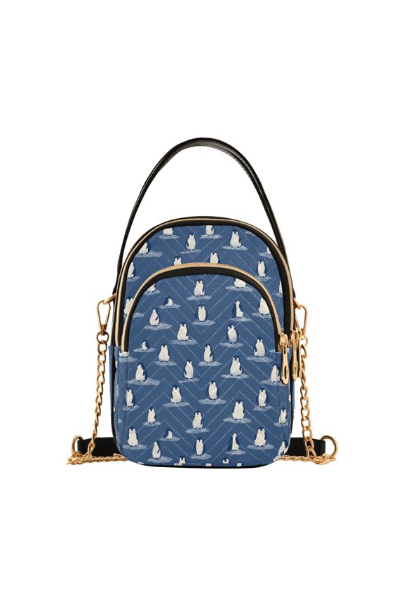 Small Crossbody Bags for Women Penguins Standing on Ice Floe Cute Cell Phone Wallet Multi Zipper Pockets Purse Handbag