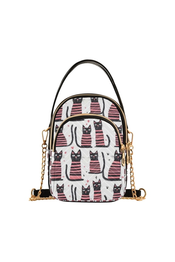 Small Crossbody Bags for Women Pink Striped Cat Cute Cell Phone Wallet Multi Zipper Pockets Purse Handbag