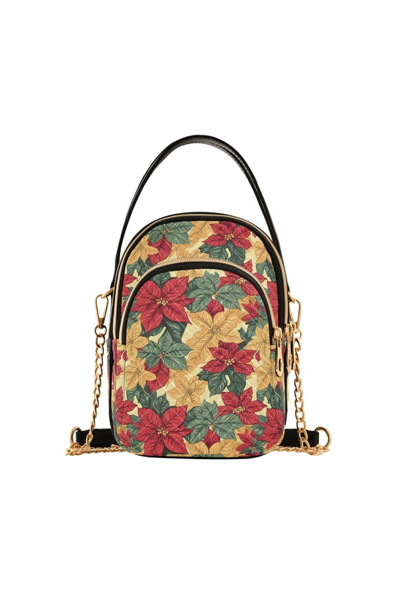 Small Crossbody Bags for Women Poinsettia Background Seamless Christmas Cute Cell Phone Wallet Multi Zipper Pockets Purse Handbag