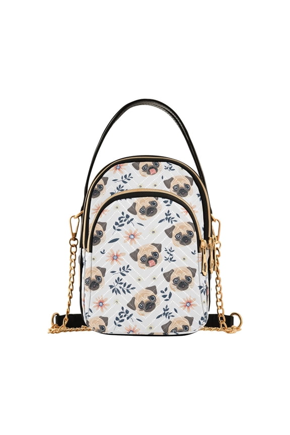 Small Crossbody Bags for Women Pug Cute Cell Phone Wallet Multi Zipper Pockets Purse Handbag