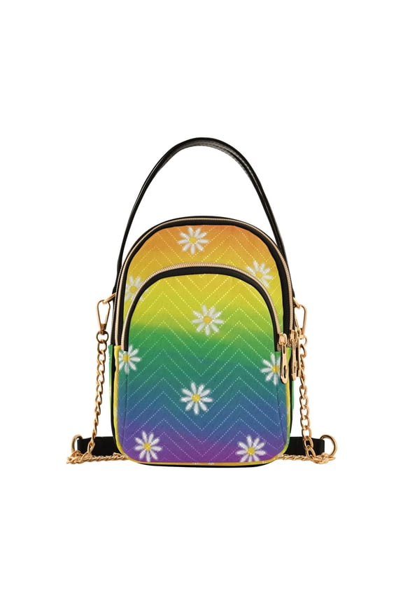 Small Crossbody Bags for Women Rainbows Daisy Cute Cell Phone Wallet Multi Zipper Pockets Purse Handbag