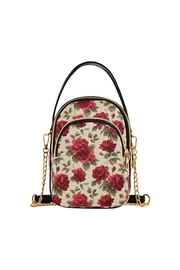 Small Crossbody Bags for Women Roses Light Orange Background Cute Cell Phone Wallet Multi Zipper Pockets Purse Handbag