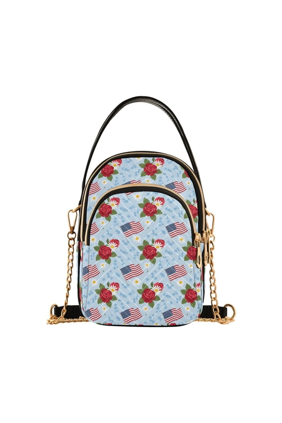 Small Crossbody Bags for Women United States Flag Rose Cute Cell Phone Wallet Multi Zipper Pockets Purse Handbag