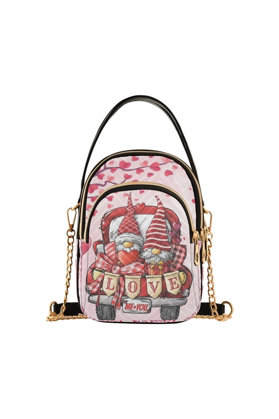 Small Crossbody Bags for Women Valentines Gnomes Red Truck Cute Cell Phone Wallet Multi Zipper Pockets Purse Handbag