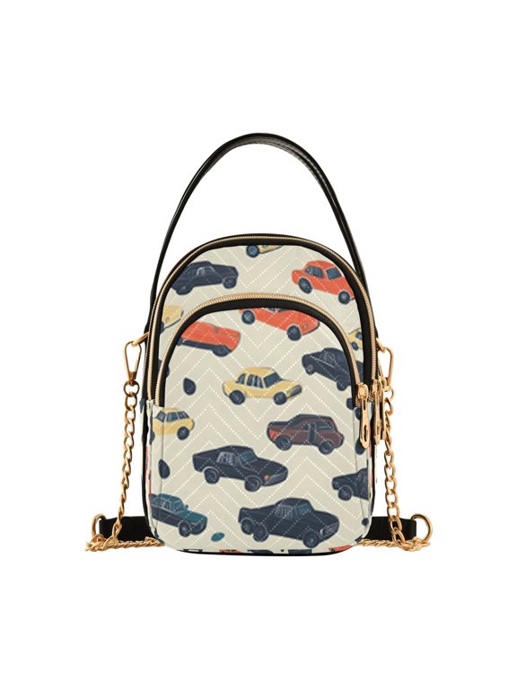 Small Crossbody Bags for Women Vintage Car Patterns Cute Cell Phone Wallet Multi Zipper Pockets Purse Handbag