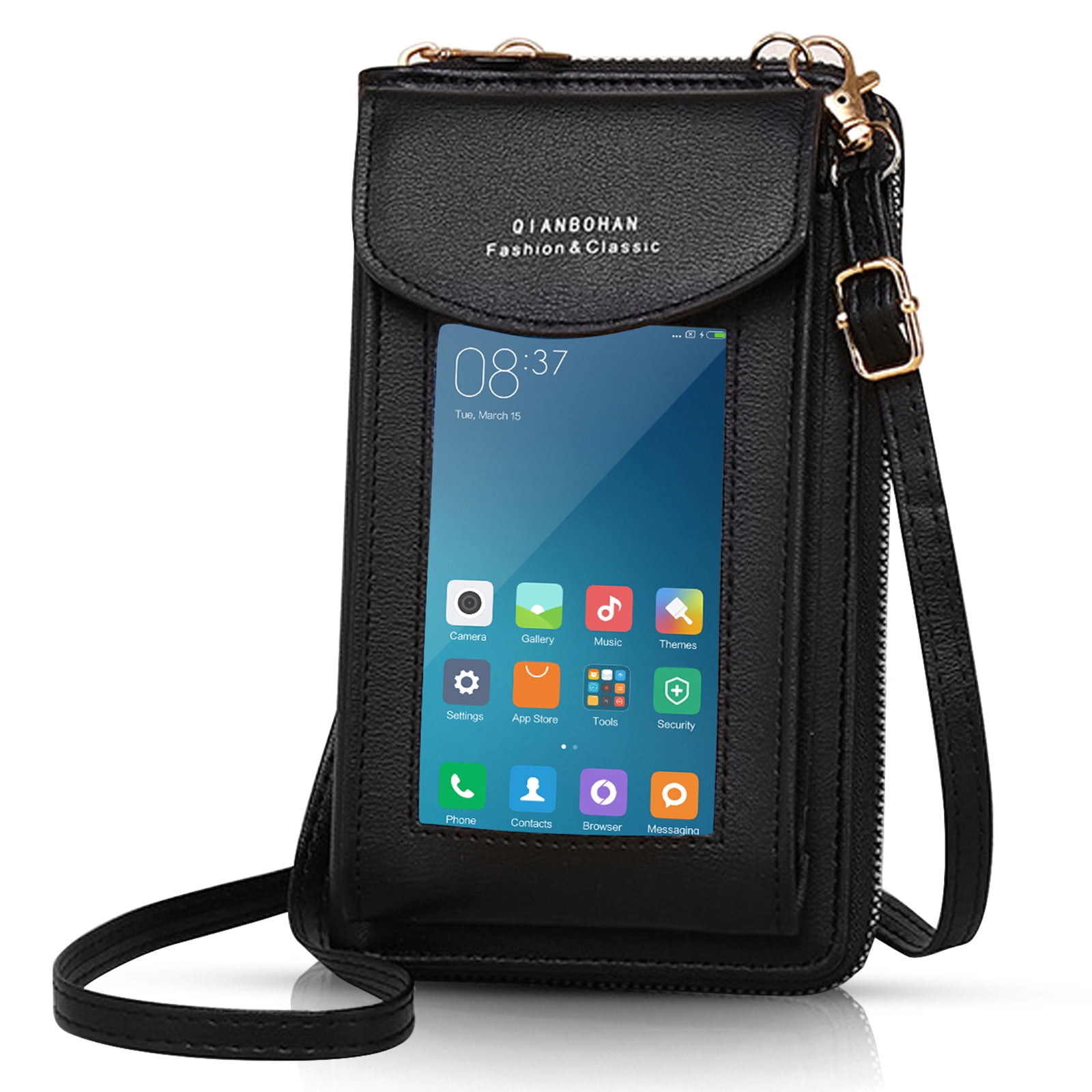 Small Crossbody Cell Phone Bag, TSV Leather Shoulder Phone Purse Pouch with  Touch Screen and Card Slots for Women, Black