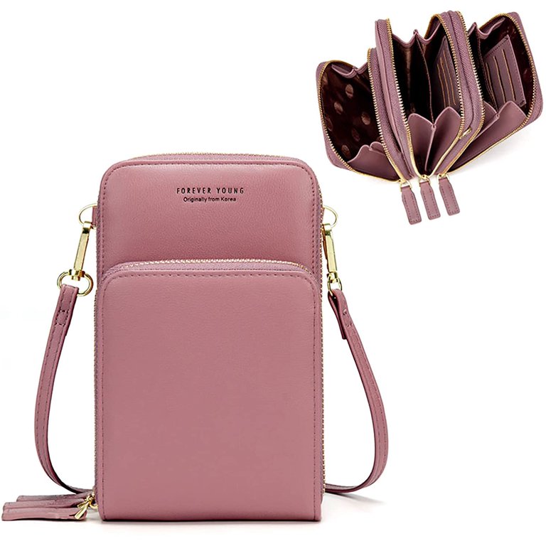 myfriday Small Crossbody Cell Phone Purse for Women, Mini Messenger Shoulder Handbag Wallet with Credit Card Slots A-Black