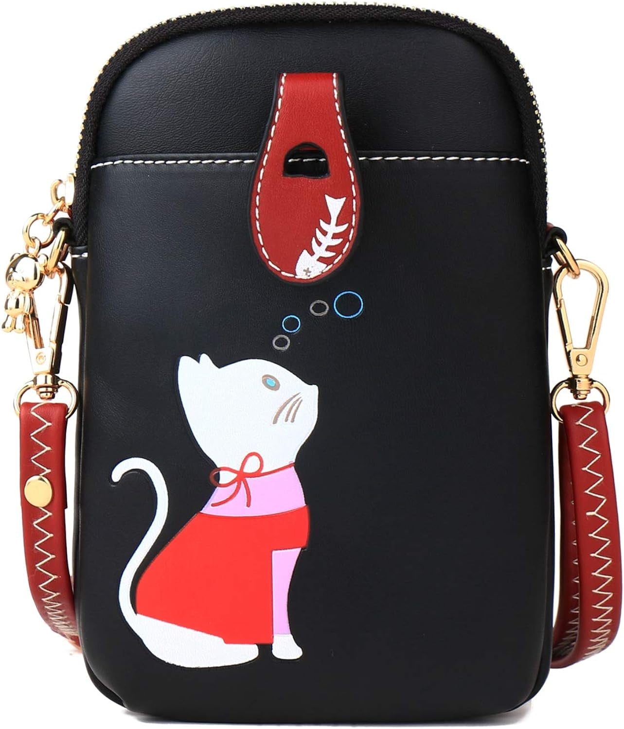 Small Crossbody Phone Bag for Women Leather Cute Cat Cellphone Purse Shoulder Bags PU Wallet