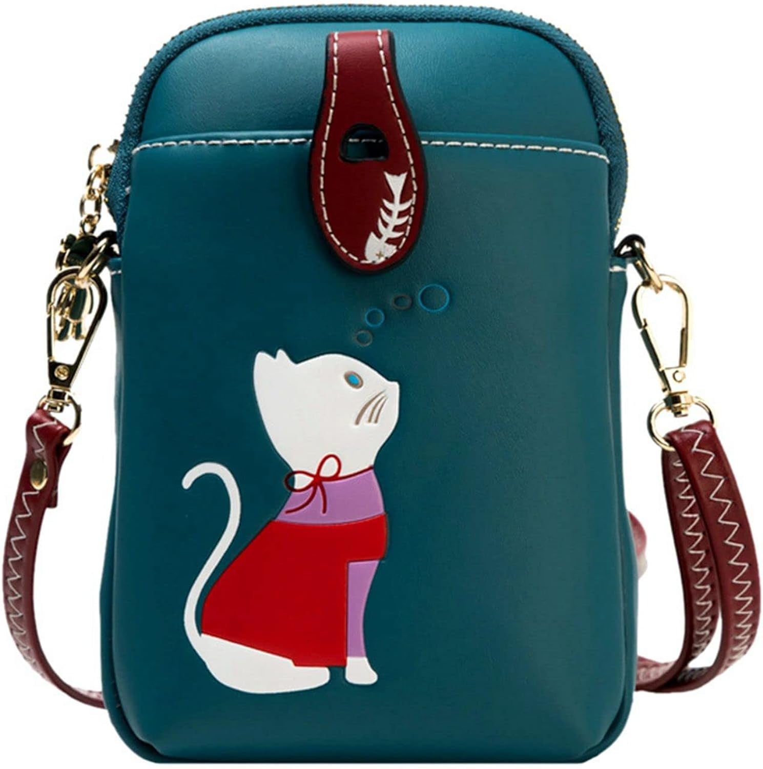 Small Crossbody Phone Bag for Women Leather Cute Cat Cellphone Purse Shoulder Bags PU Wallet