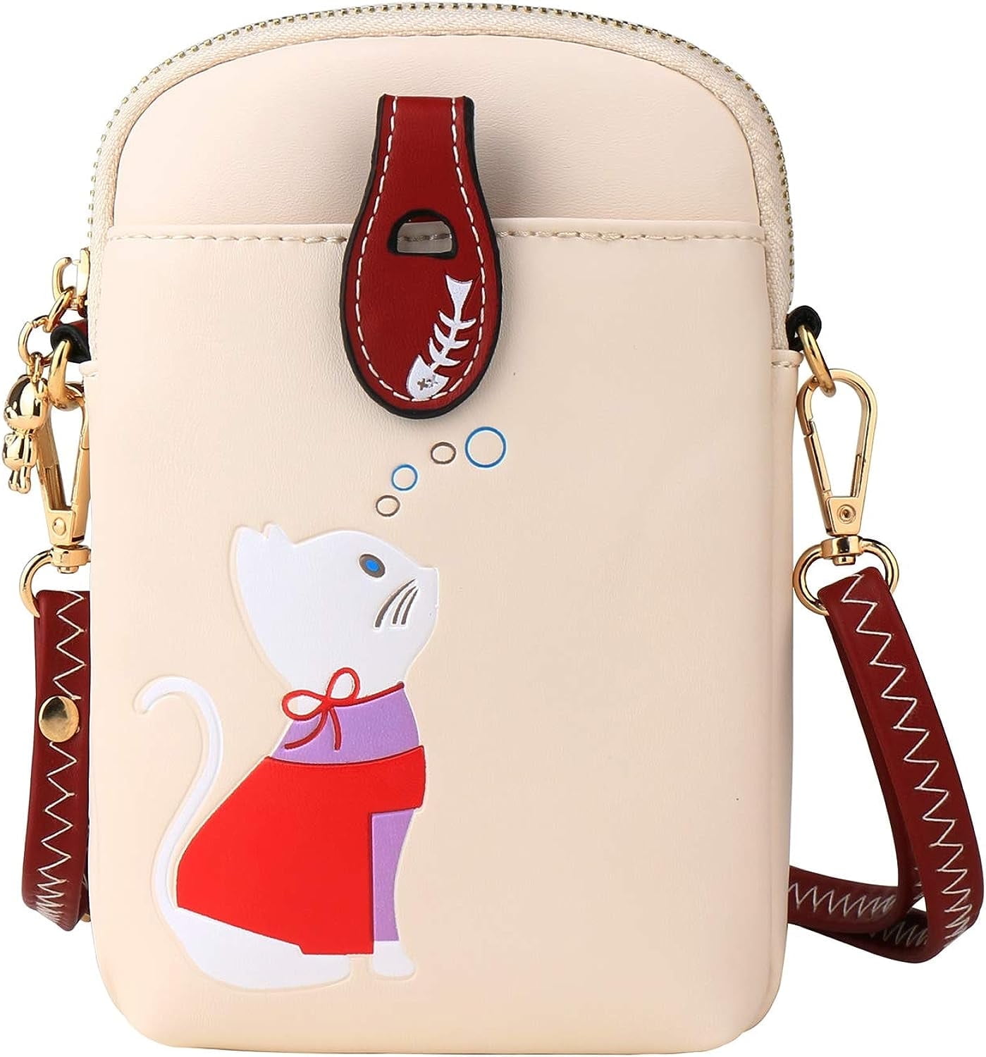 Small Crossbody Phone Bag for Women Leather Cute Cat Cellphone Purse Shoulder Bags PU Wallet