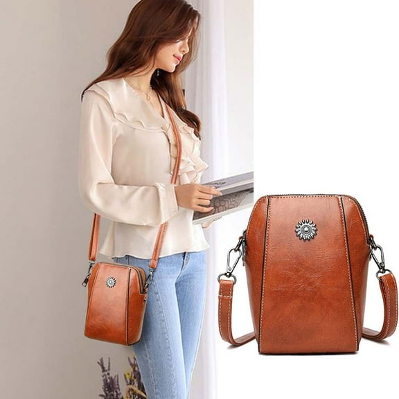 Small Crossbody Purse Bag for Women, Mini Crossbody Cell Phone Bags Wallet, All-match Leather Cross body Bag Purse with Strap, Brown