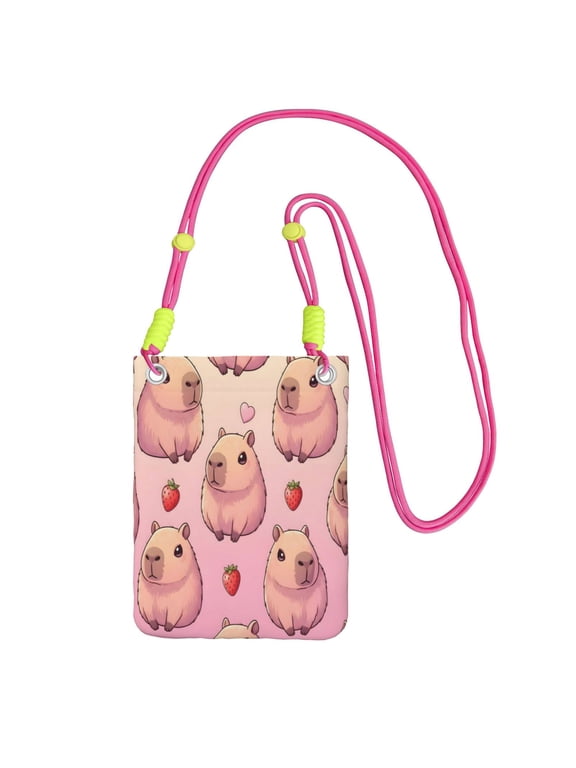 Small Crossbody Purse Women Carry Cell Phone Bag Mini Shoulder Purse Wallet Smart Phone Wallet Pusheen Capybara Pattern 2