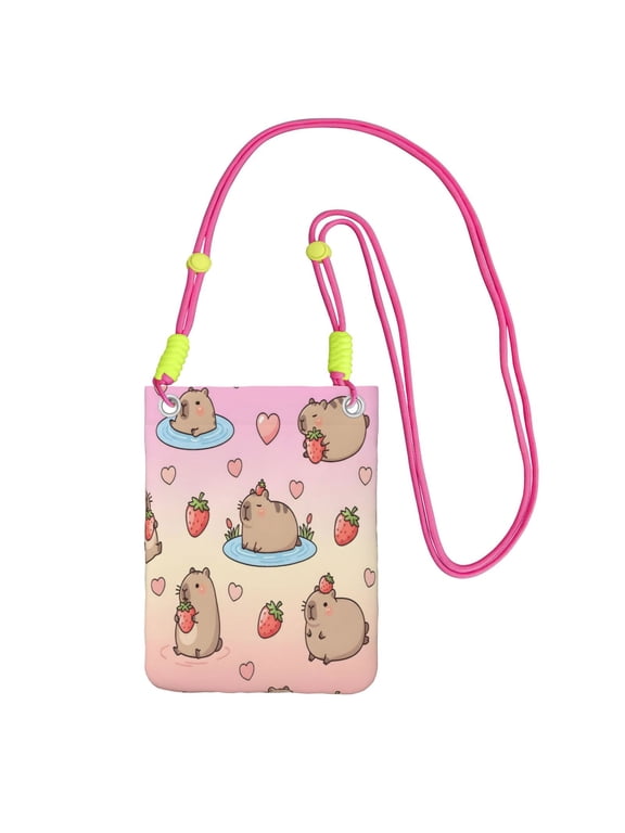 Small Crossbody Purse Women Carry Cell Phone Bag Mini Shoulder Purse Wallet Smart Phone Wallet Pusheen Capybara Pattern (2)