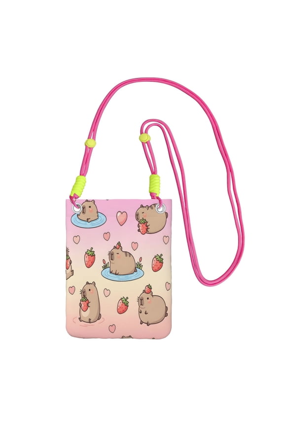 Small Crossbody Purse Women Carry Cell Phone Bag Mini Shoulder Purse Wallet Smart Phone Wallet Pusheen Capybara Pattern (2)