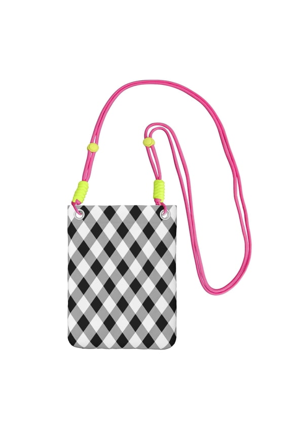 Small Crossbody Purse Women Carry Cell Phone Bag Mini Shoulder Purse Wallet Smart Phone Wallet White And Black Checkered Pattern (2)