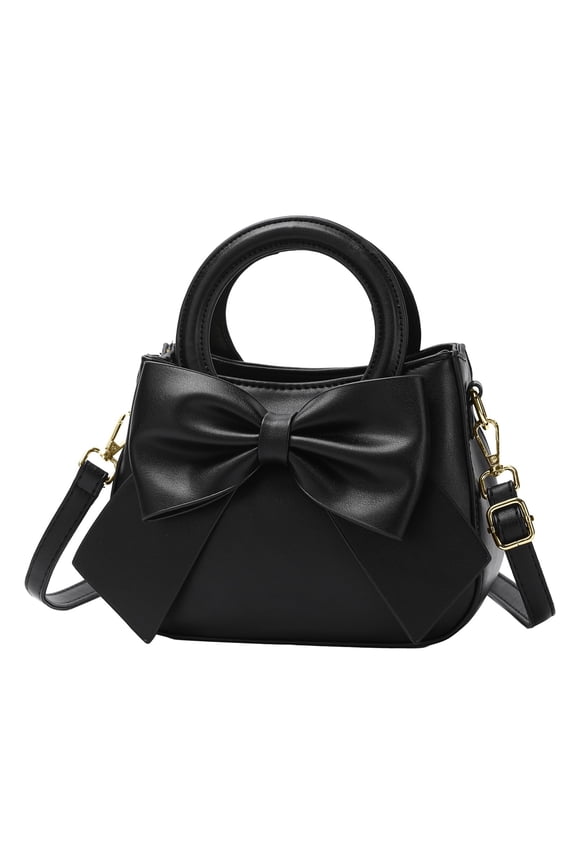 Small Crossbody Purse for Women, Vegan Leather Handbag with Top Handle, Detachable Strap, and Cute Bow Knot Design