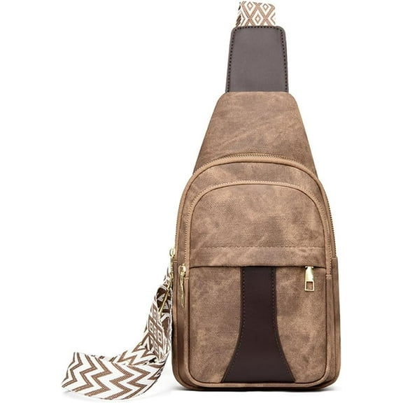 Small Crossbody Sling Bag for Women Vintage Leather Shoulder Chest Bag Multi Pockets Sling Daypack for Travel Hiking